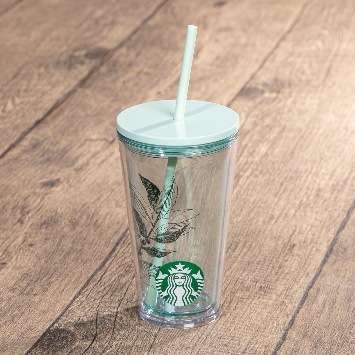 16oz Mint Coffee Cherry Leaf Plastic Cold Cup