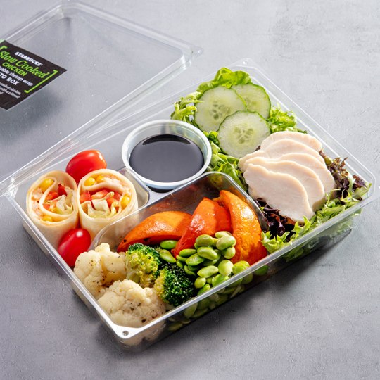 Slow Cooked Chicken & Sustainable Shrimp Wrap Bento Box