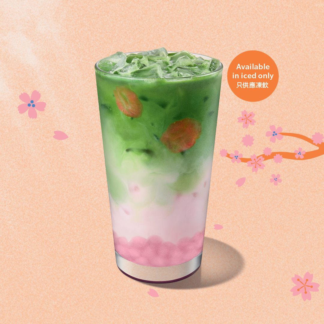 Iced Strawberry Mochi Blossom Pure Matcha Latte