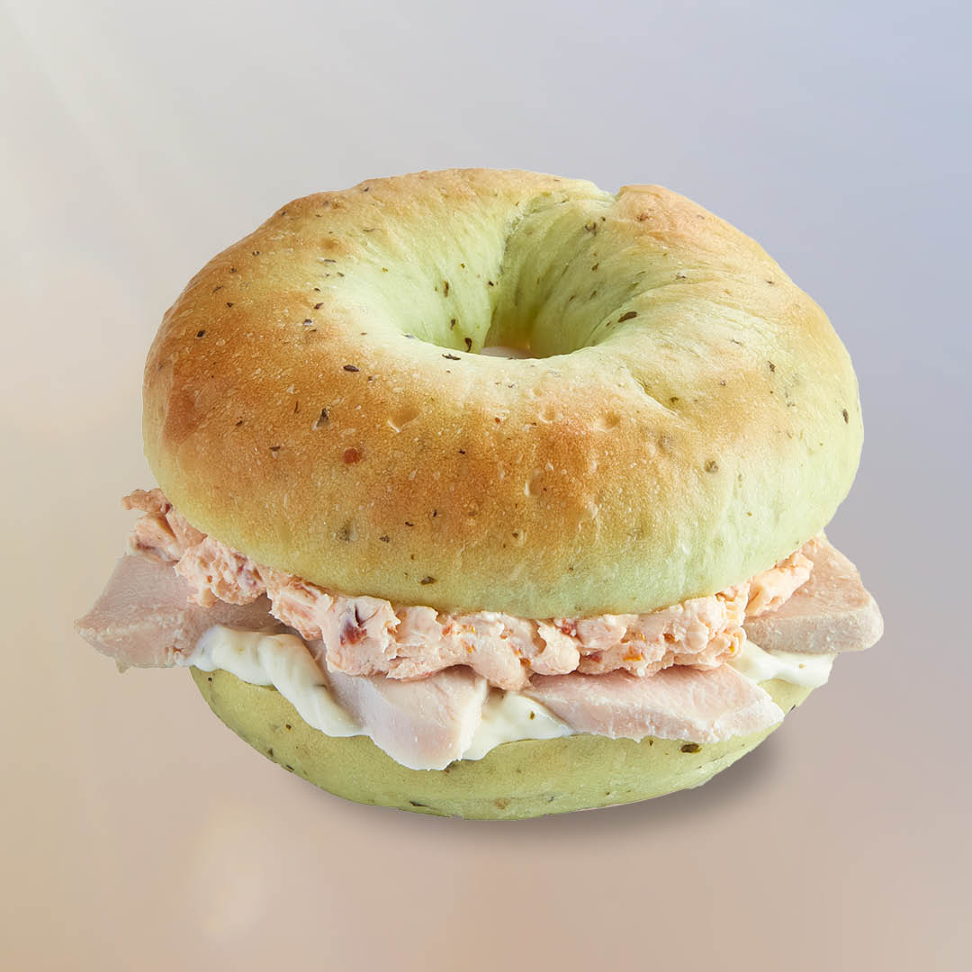 Pesto Chicken with Sun Dried Tomato Cream Cheese Bagel​